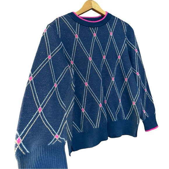 Navy Argyle Sweater with Pink Accents - Picture 6 of 7
